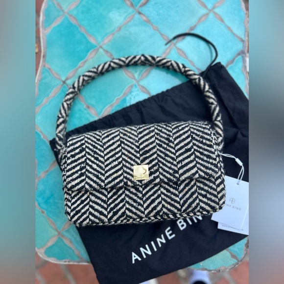 ANINE BING Nico Bag in Cream & Black Fishbone New with Tags! - Picture 9 of 16